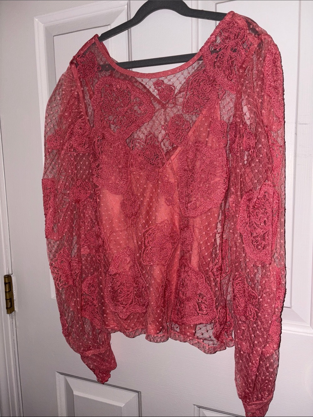 Express Rose Pink Sheer Lace Floral Blouse